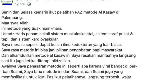 Testimoni Dokter Mengikuti Workshop PAZ dan Pengobatan PAZ Al Kasaw PALEMBANG